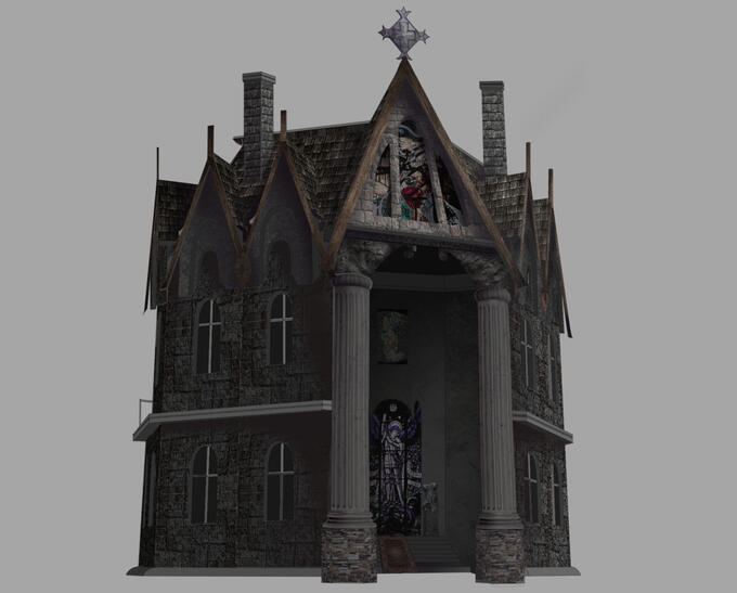 Belleague Vhalle Medical Center from fantasy-gothic hospital concept art